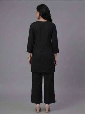 Black embroidered rayon kurta set 2