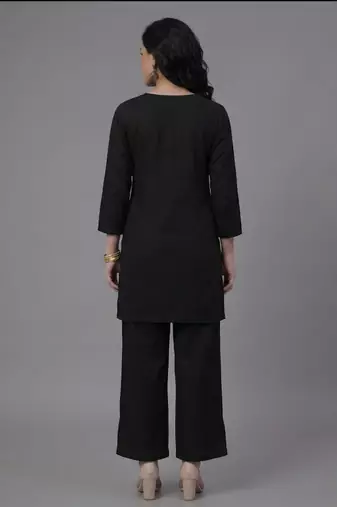 Black embroidered rayon kurta set