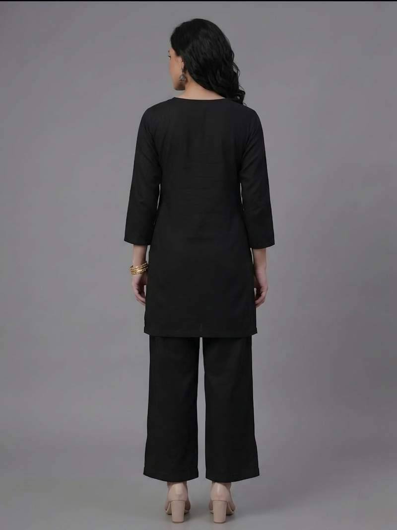 Black embroidered rayon kurta set