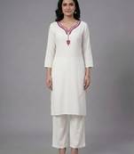 White embroidered rayon kurta set