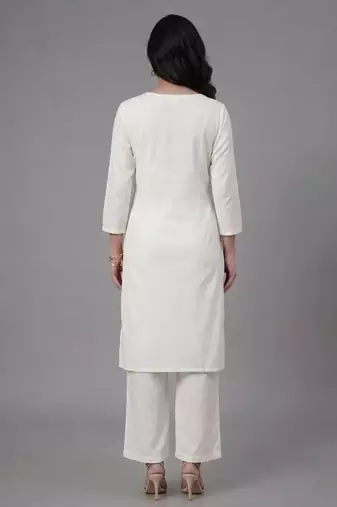 White embroidered rayon kurta set