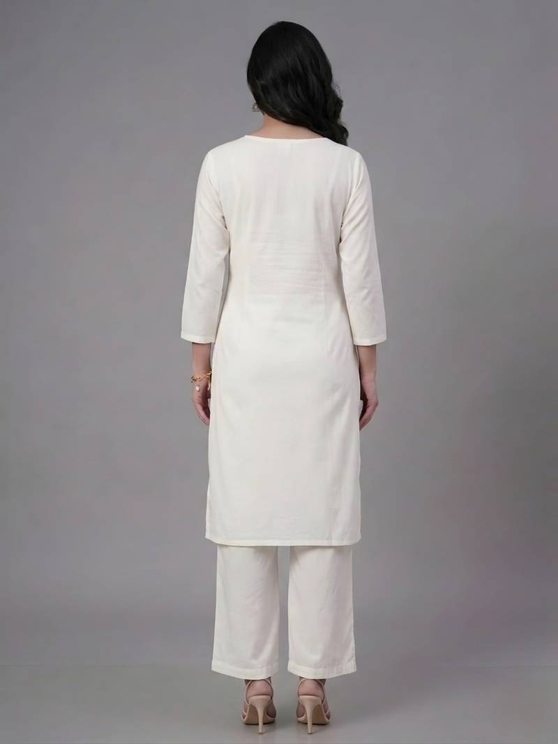 White embroidered rayon kurta set