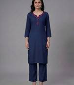 Blue embroidered rayon kurta set