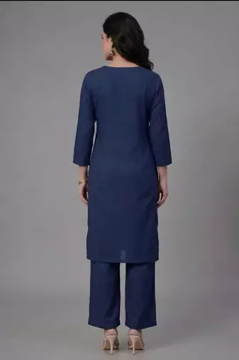Blue embroidered rayon kurta set