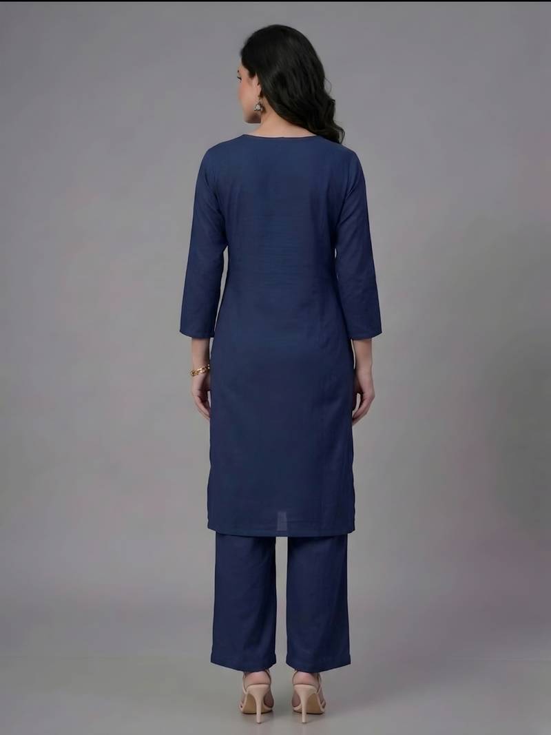 Blue embroidered rayon kurta set