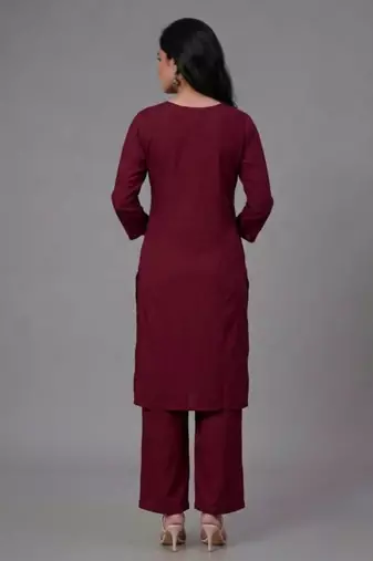 Maroon embroidered rayon kurta set