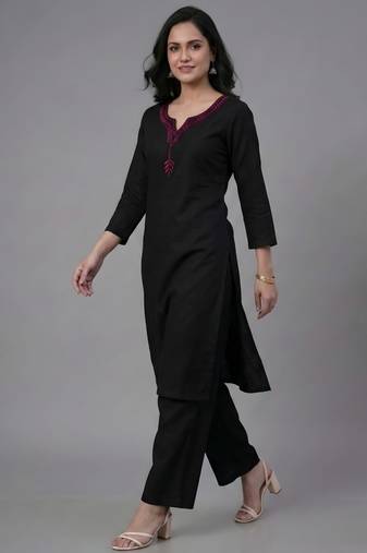 Black embroidered rayon kurta set
