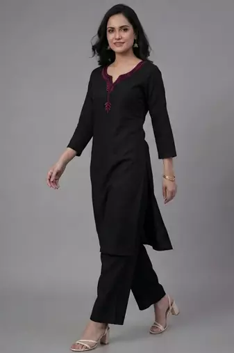 Black embroidered rayon kurta set