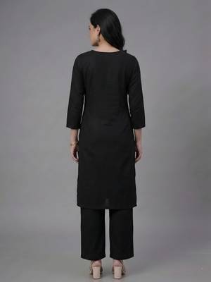 Black embroidered rayon kurta set 2