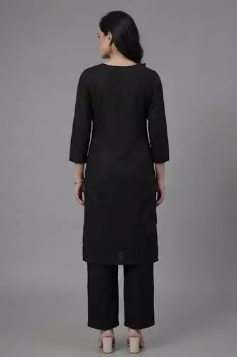 Black embroidered rayon kurta set