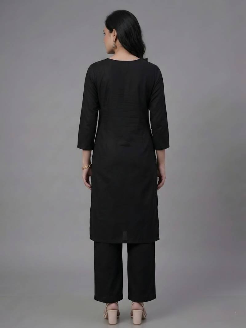 Black embroidered rayon kurta set