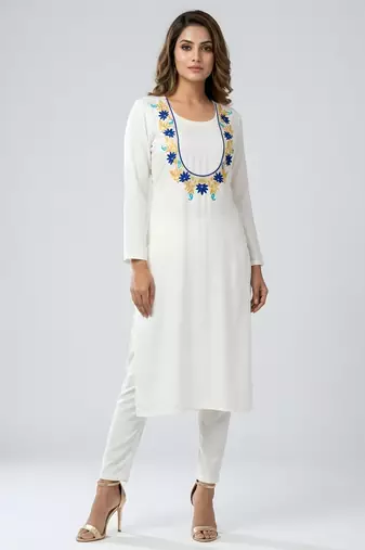 White embroidered rayon kurta set