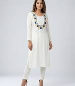 White embroidered rayon kurta set