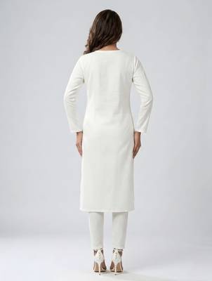 White embroidered rayon kurta set 2
