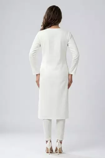 White embroidered rayon kurta set