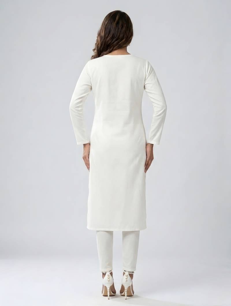 White embroidered rayon kurta set