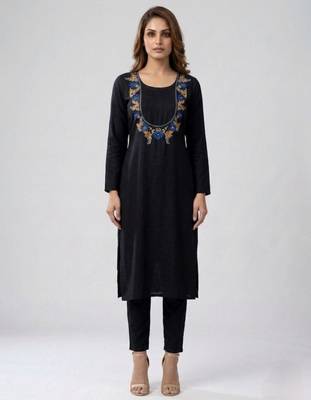 Black embroidered rayon kurta set 1