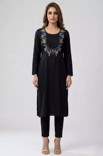 Black embroidered rayon kurta set