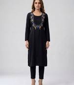 Black embroidered rayon kurta set