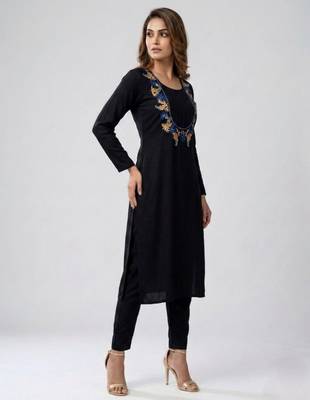 Black embroidered rayon kurta set 2