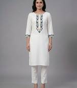 White embroidered rayon kurta set