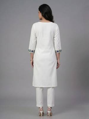 White embroidered rayon kurta set 2