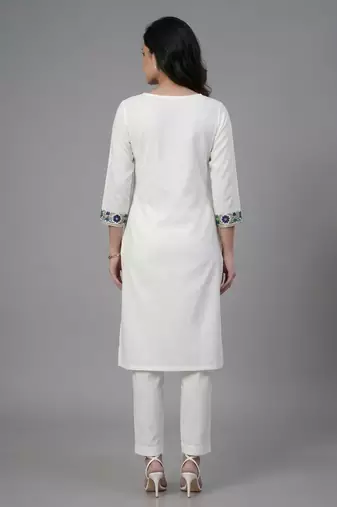 White embroidered rayon kurta set
