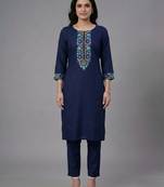 Blue embroidered rayon kurta set