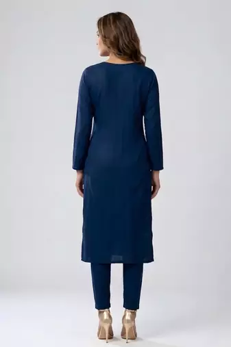Blue embroidered rayon kurta set