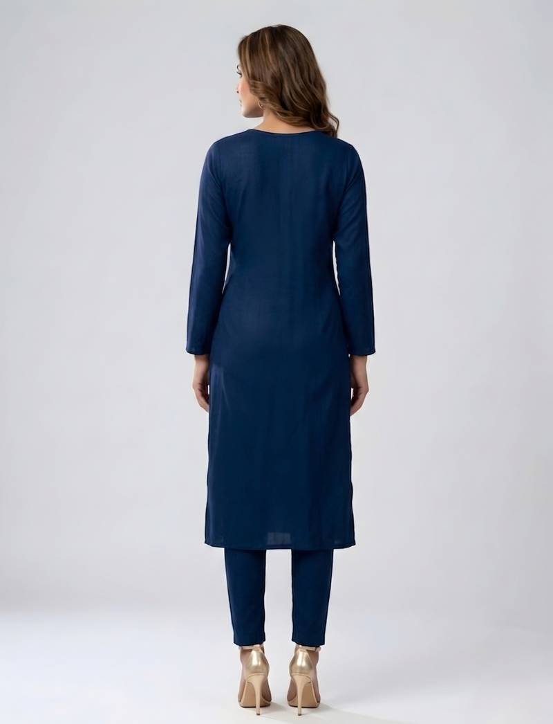 Blue embroidered rayon kurta set