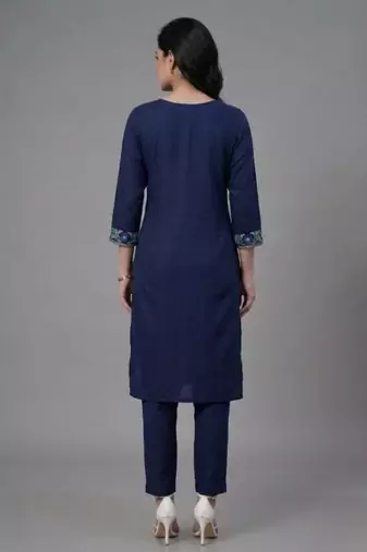 Blue embroidered rayon kurta set