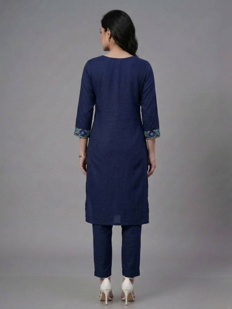 Blue embroidered rayon kurta set