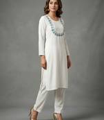 White embroidered rayon kurta set