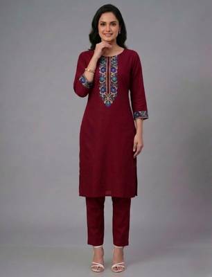 Maroon embroidery rayon kurta set 1