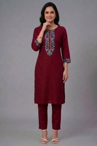 Maroon embroidery rayon kurta set