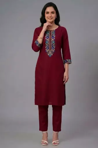 Maroon embroidery rayon kurta set