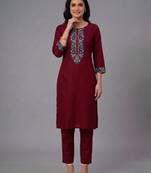 Maroon embroidery rayon kurta set