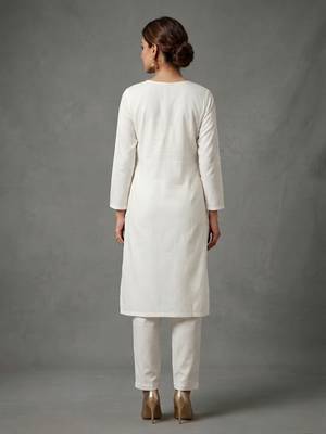 White embroidered rayon kurta set 2