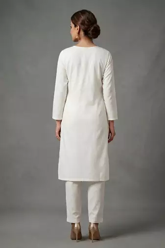 White embroidered rayon kurta set