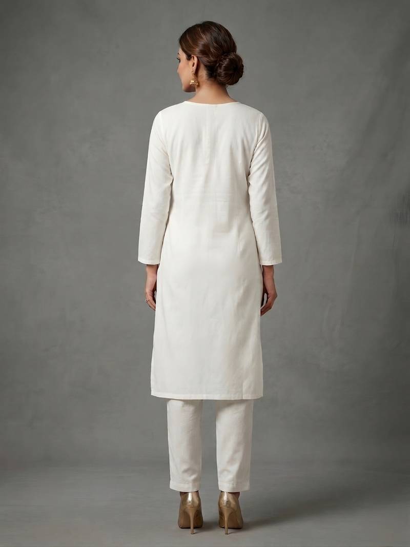 White embroidered rayon kurta set
