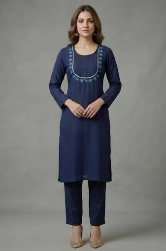 Blue embroidered rayon kurta set