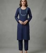 Blue embroidered rayon kurta set