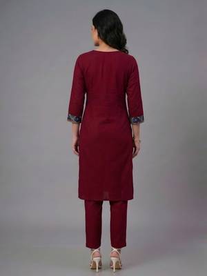 Maroon embroidery rayon kurta set 2
