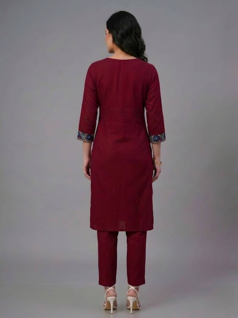 Maroon embroidery rayon kurta set