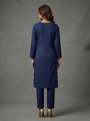 Blue embroidered rayon kurta set 3