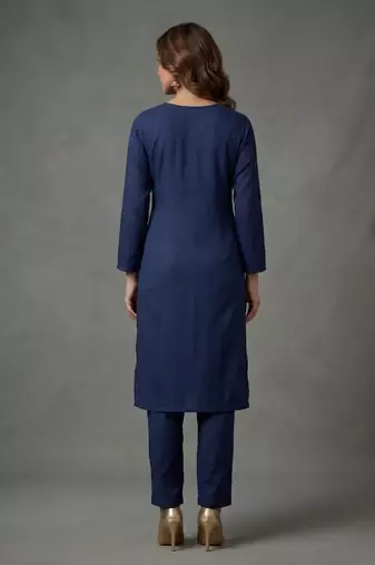 Blue embroidered rayon kurta set
