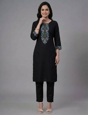 Black embroidery rayon kurta set 1