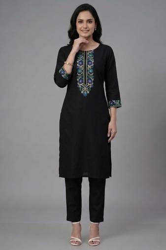 Black embroidery rayon kurta set