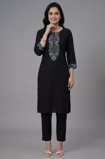 Black embroidery rayon kurta set