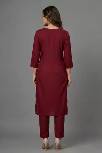 Maroon embroidered rayon kurta set